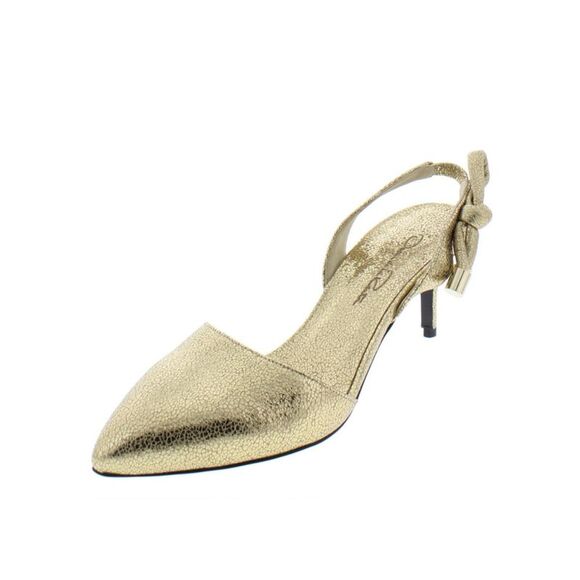 OSCAR DE LA RENTA Womens Gold Cora Kitten Heel Slip On Leather Slingback 37